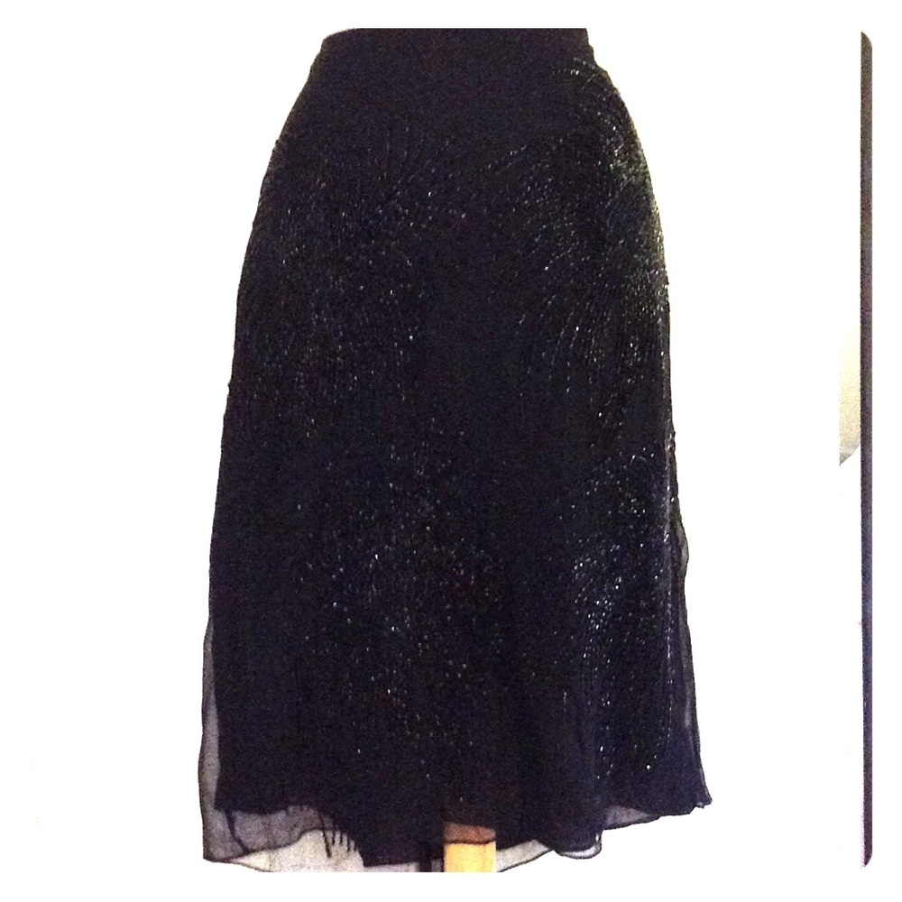 Stunning Fireworks Beaded Black Chiffon Skirt
